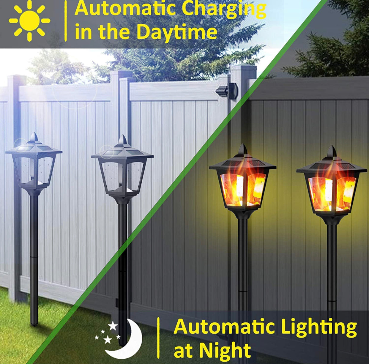 SmartYard Solar Garden Lights - Torches Outdoor Patio Decor Lighting 43" Flames Post Fence Lamps - 2 Pack