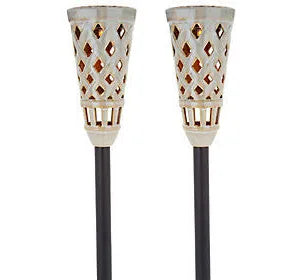 Energizer LED Ceramic Solar Tiki Torch Lights Dancing Lights Outdoor Waterproof 2 Pack