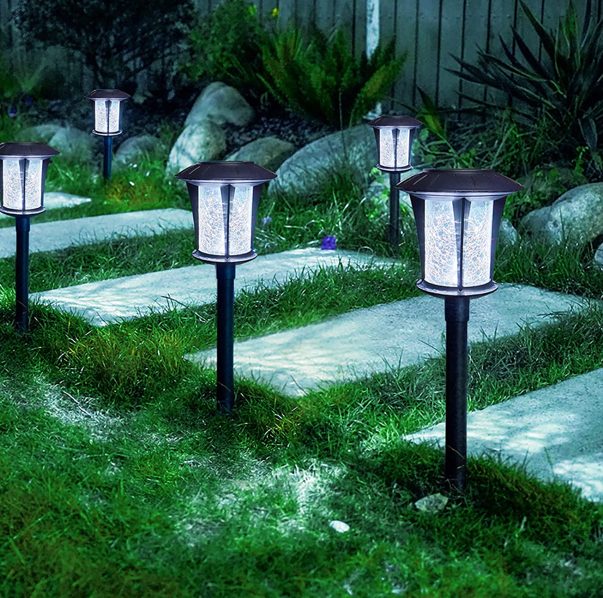 LANSGARINE Solar LED lights Outdoor Garden Stakes(Glass) (12-Pack)