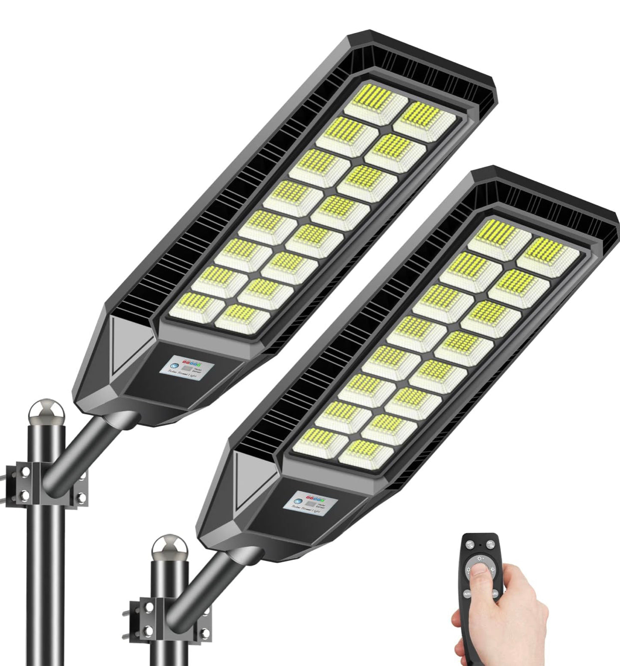 2 Pack 1600W Solar Street Lights Outdoor 90000 Lumens Dusk to Dawn With Remote and Motion Sensor