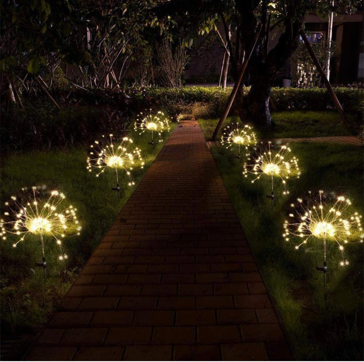 2 Pack Solar Garden Firework Lights Solar Powered String Light with 2 Lighting Modes Twinkling and Steady