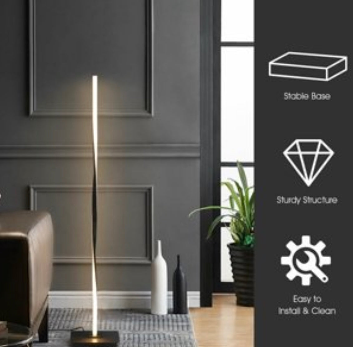 Modern LED Floor Lamp for Living Room Bright Lighting - 48" Tall Light-Dimmable