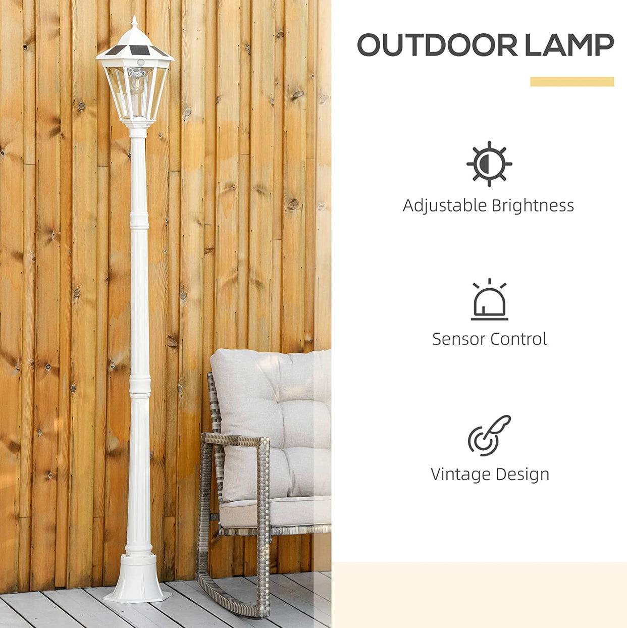 SmartYard 77" Solar Lamp Post Light, Waterproof Aluminum And Glass Outdoor Vintage Post Lamp