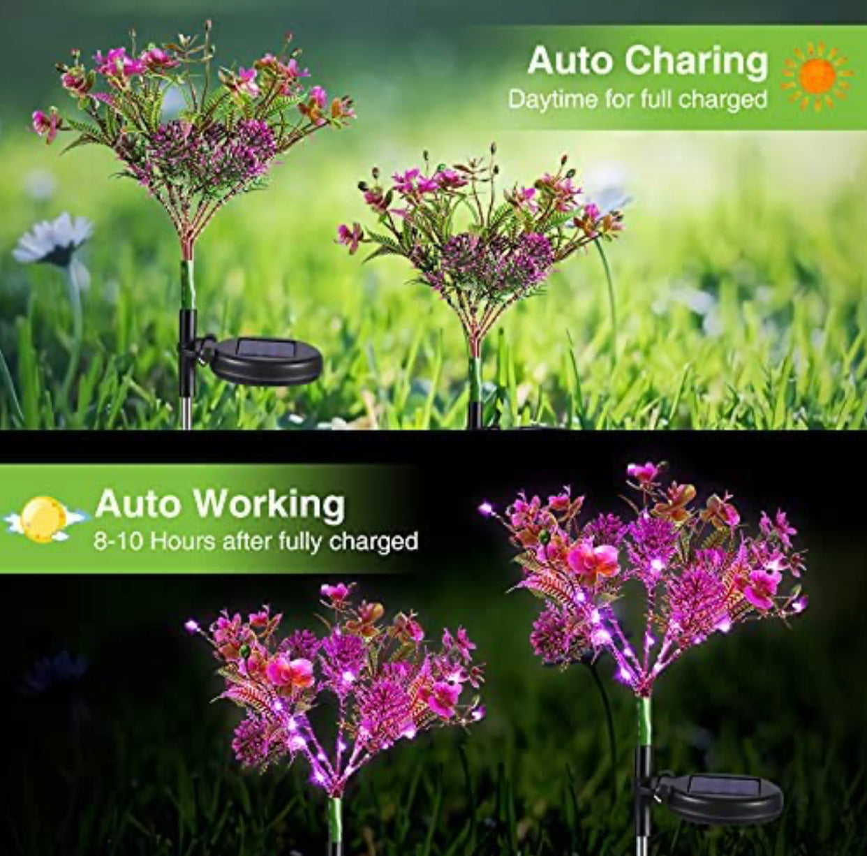 2 Pack Solar Powered Phalaenopsis Flowers Lights Design, Waterproof