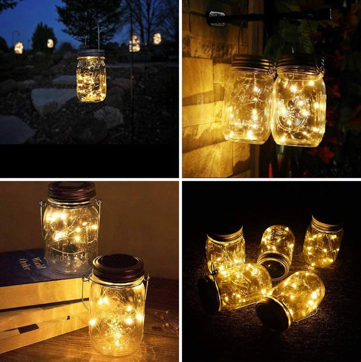 Davinci Solar Mason Jar Lights, 8 Pack 20 LED Fairy Jar Lids String Lights with Hangers