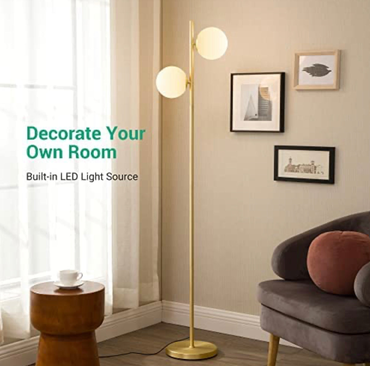 EDISHINE Modern Globe Floor Lamp, Dimmable Mid Century Floor Lamps