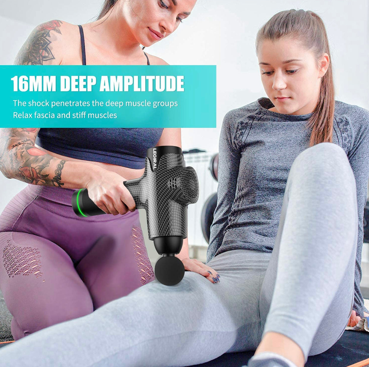 Massage Gun for Athletes, Portable Fiber Carbon Massager Gun with 6 Massage Heads 20 Speed