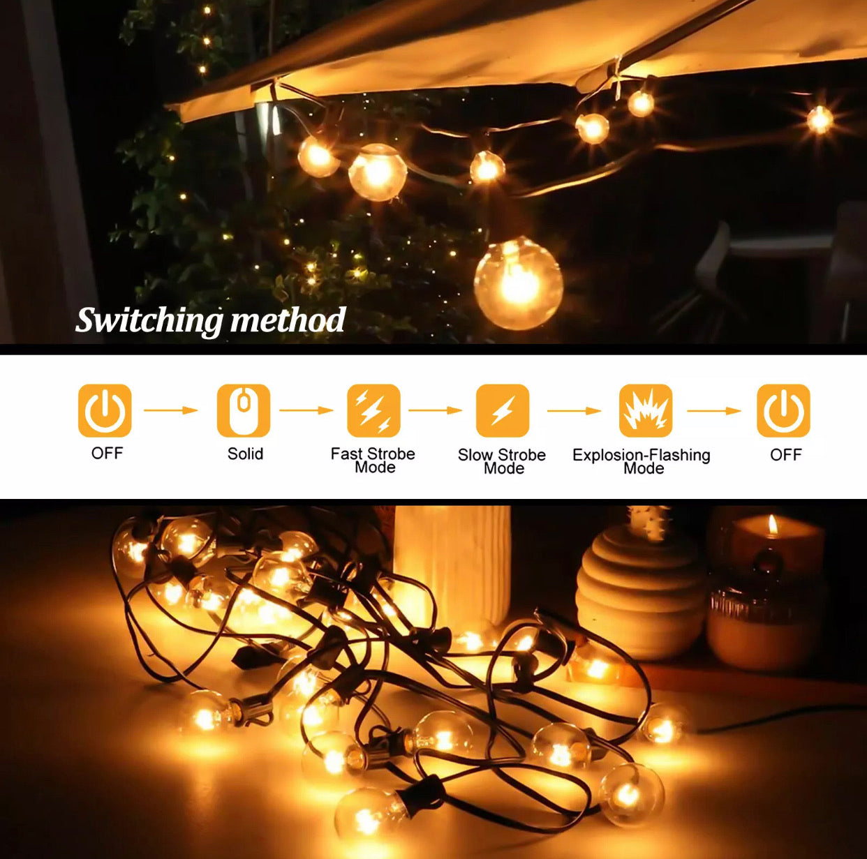 27 Ft Pro - Globe Solar LED Outdoor String Lights – Waterproof, G40 Retro Edison Filament Bulbs -Warm White