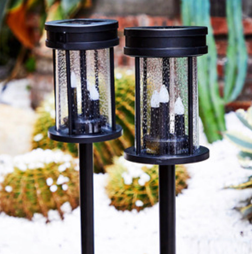 Solar Flickering Candle Lantern Outdoor Garden Stake Lights (2Pack, Black)