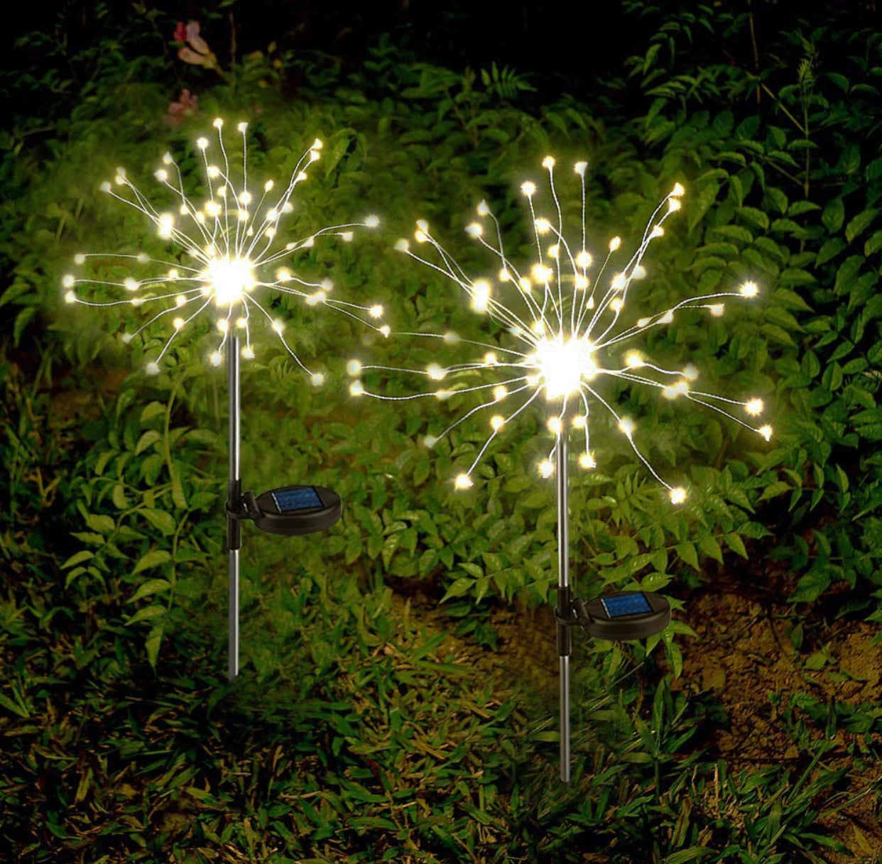 2 Pack Solar Garden Firework Lights Solar Powered String Light with 2 Lighting Modes Twinkling and Steady