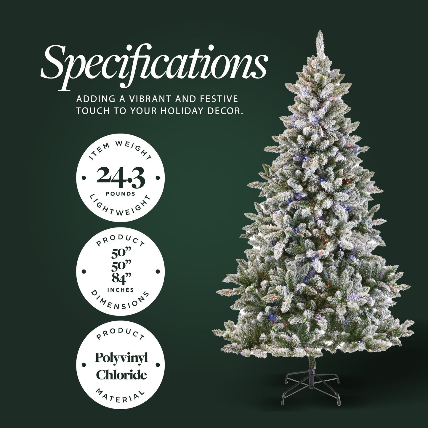 NOMA Cypress 7' Multi-Color LED Pre-Lit Flocked Artificial Christmas Tree, Green