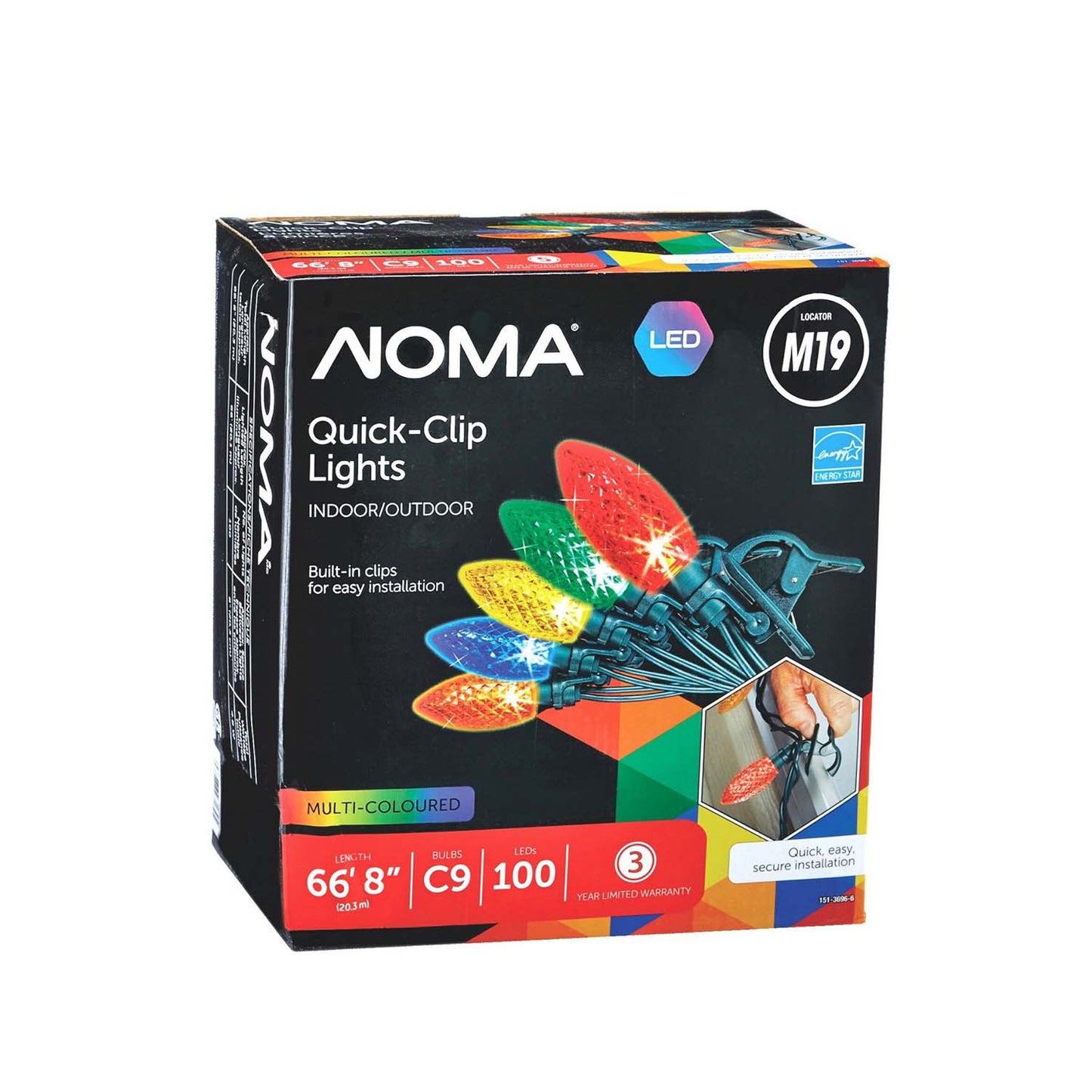 NOMA Quick Clip 66.8' String Lights Christmas Decoration, 100 Multi-Color Bulbs