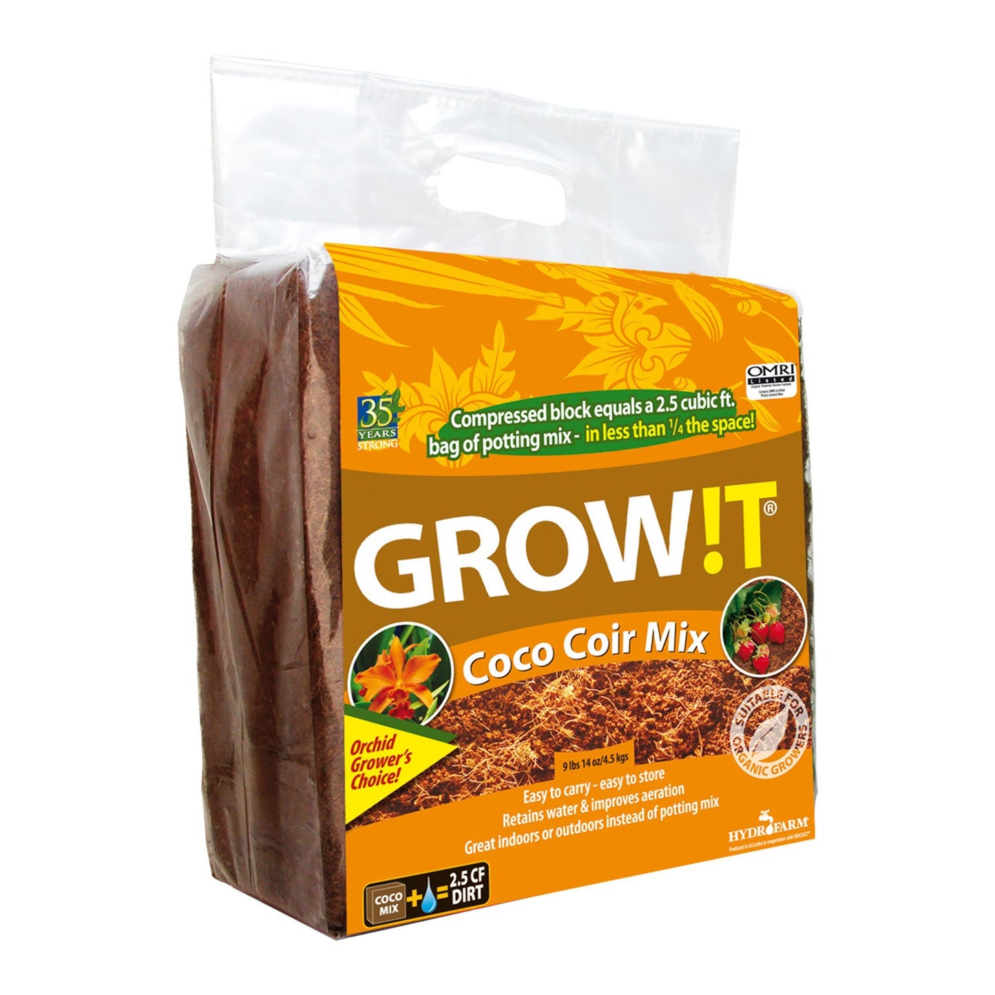 GROW!T JSCCM25 Coco Coir Mix Block for Hydroponics, Indoor, and Outdoor Plants