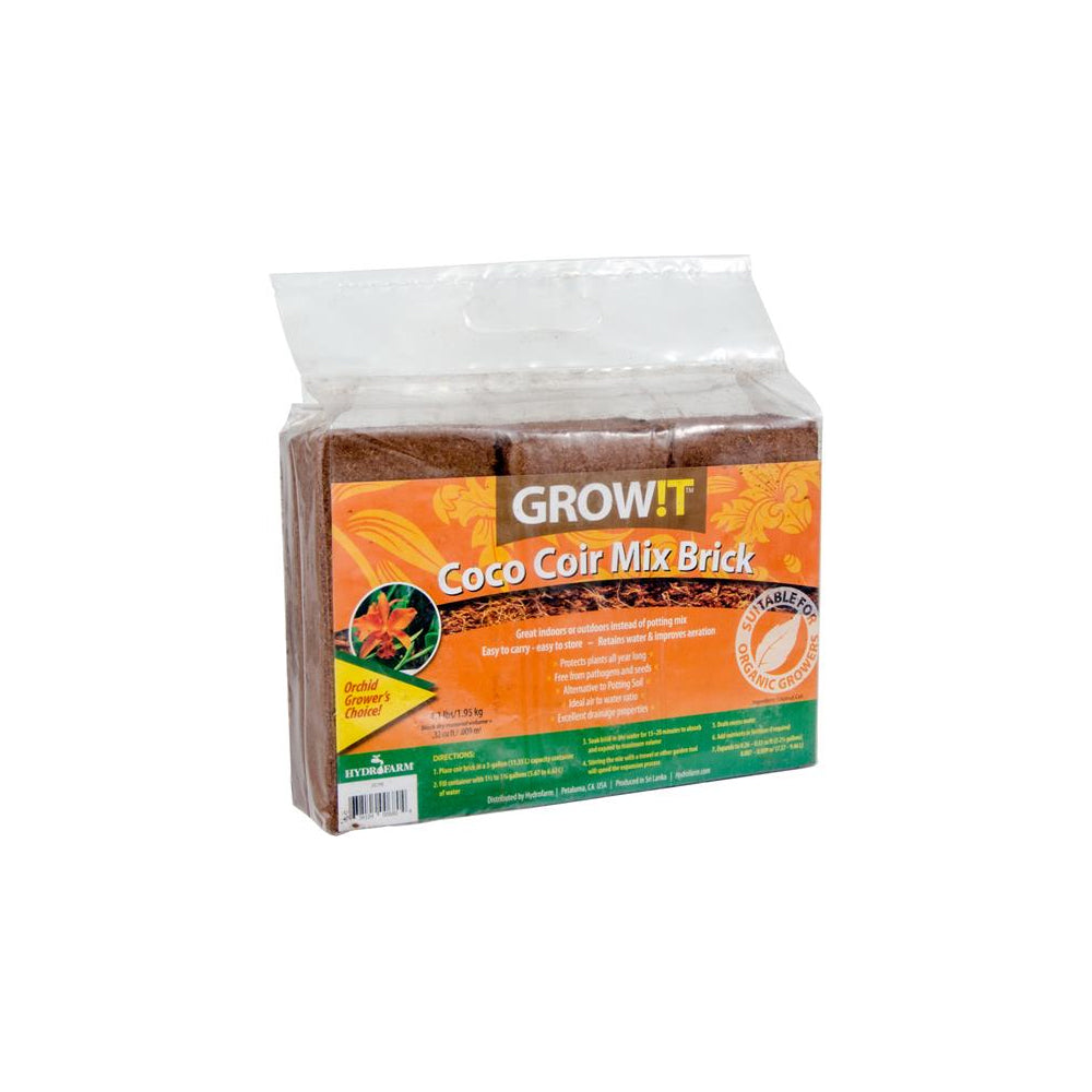 Hydrofarm GROW!T JSCPB All Natural Pathogen Free Coco Coir Mix Brick, Pack of 3