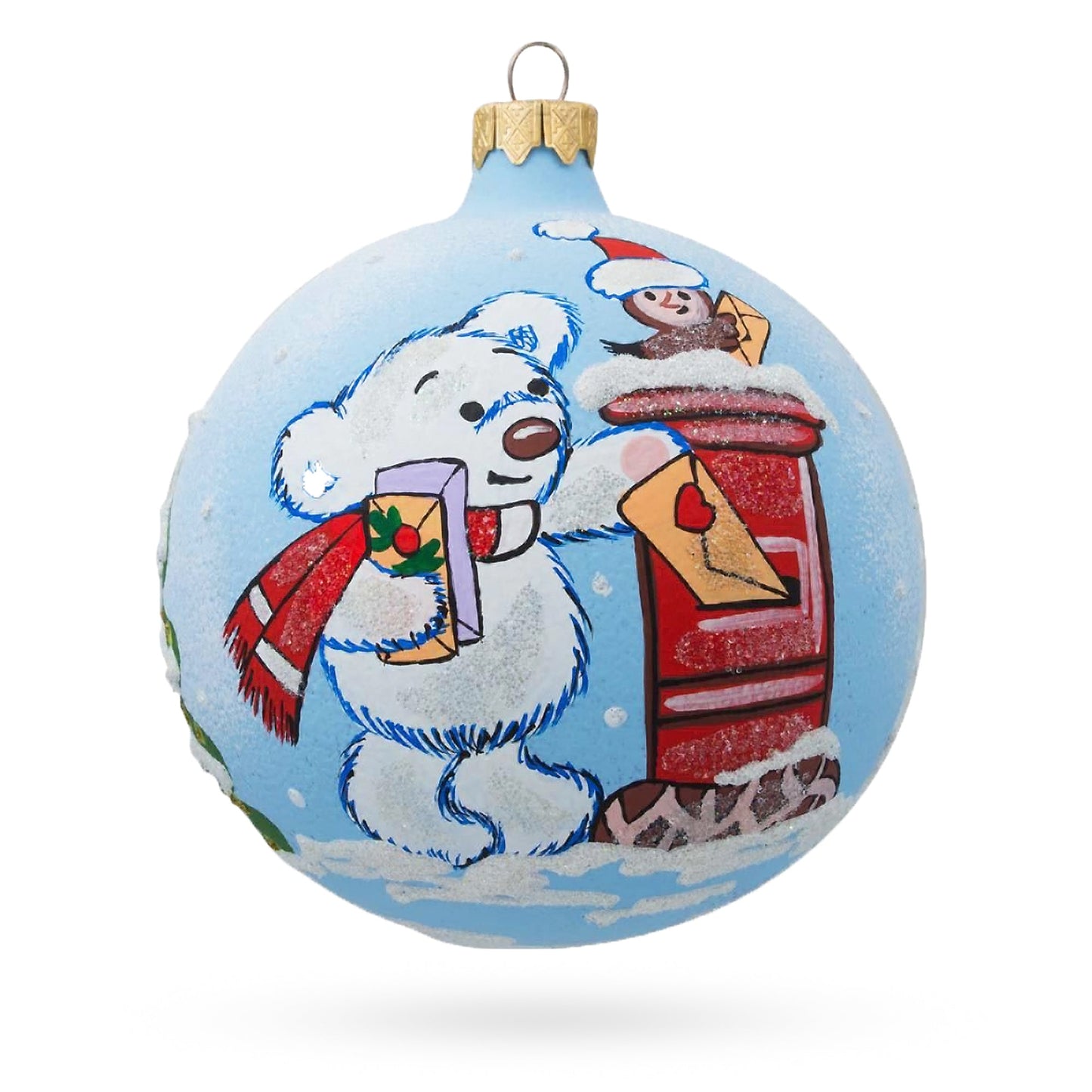 Bear Mailing Christmas Wish List Blown Glass Ball Christmas Ornament 4 Inches