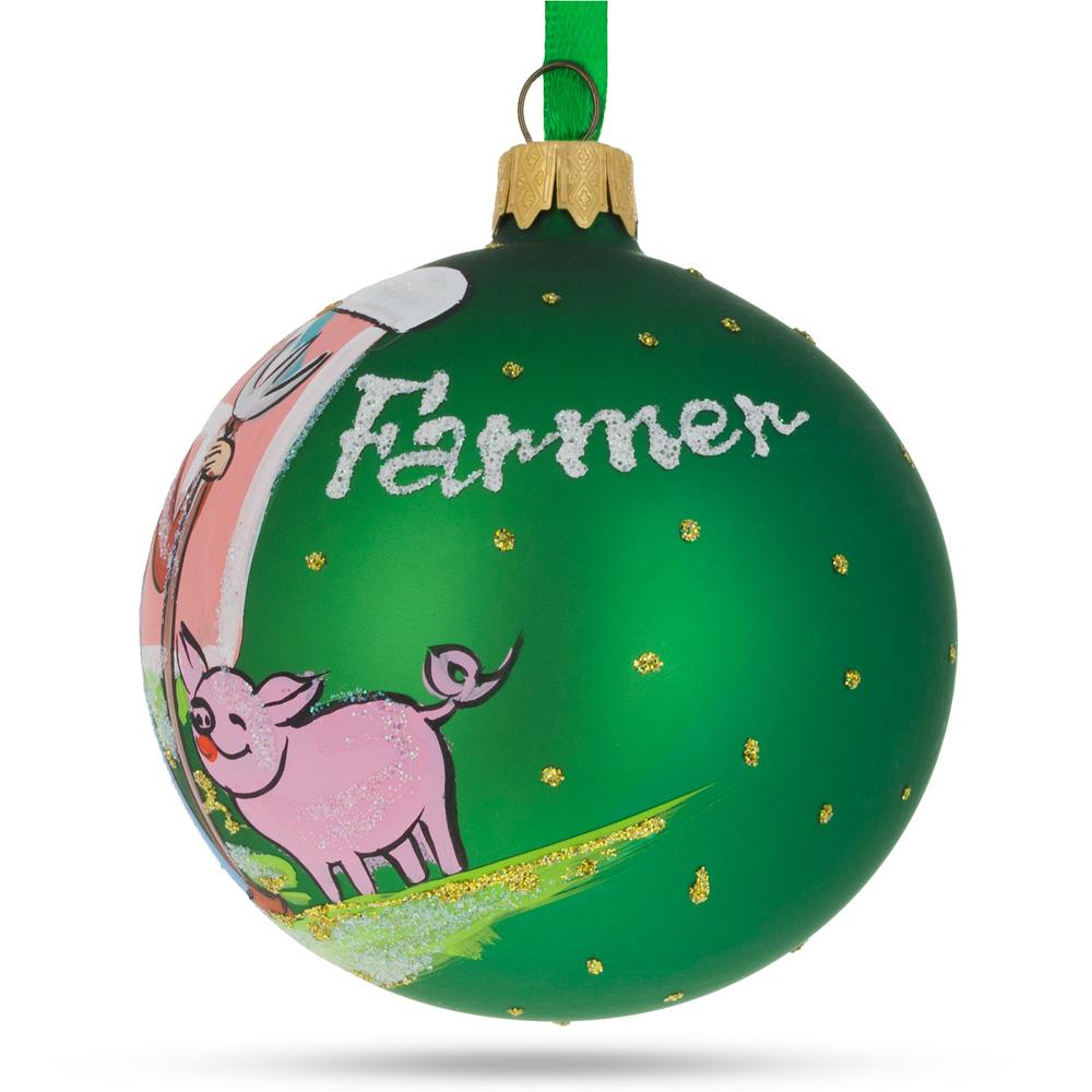 Farmer by the Barn Blown Glass Ball Christmas Ornament 3.25 Inches