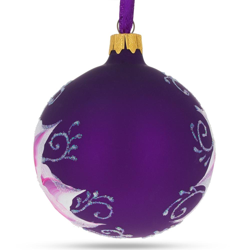 Purple Lily Blossoms Blown Glass Ball Christmas Ornament 3.25 Inches