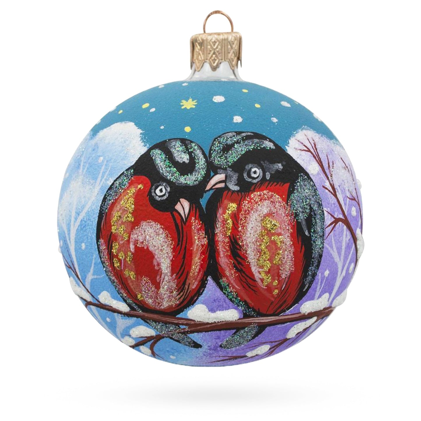 Red-Breasted Black Bird Blown Glass Ball Christmas Ornament 3.25 Inches