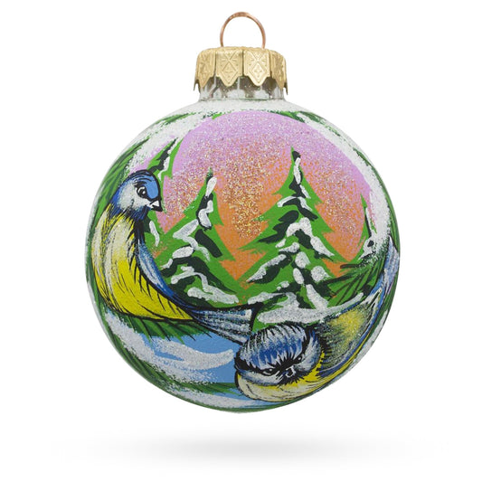 Twin Blue Birds Blown Glass Ball Christmas Ornament 3.25 Inches