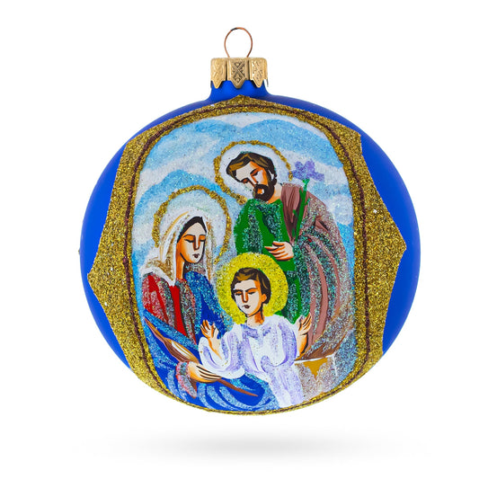 Sacred Holy Family Blown Glass Ball Christmas Ornament 4 Inches