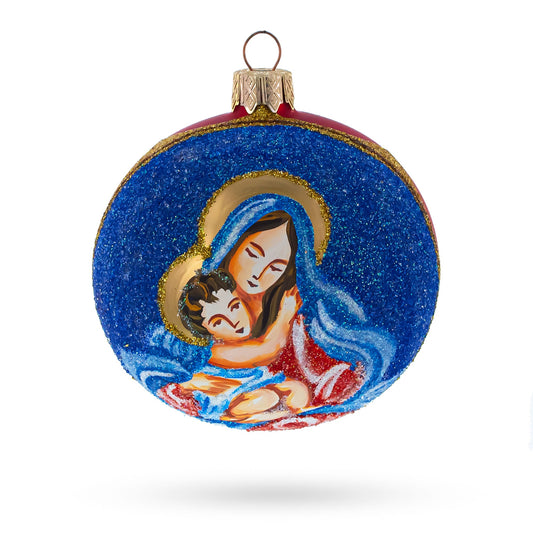 Sacred Virgin Mary Holding Jesus Blown Glass Ball Christmas Ornament 3.25 Inches