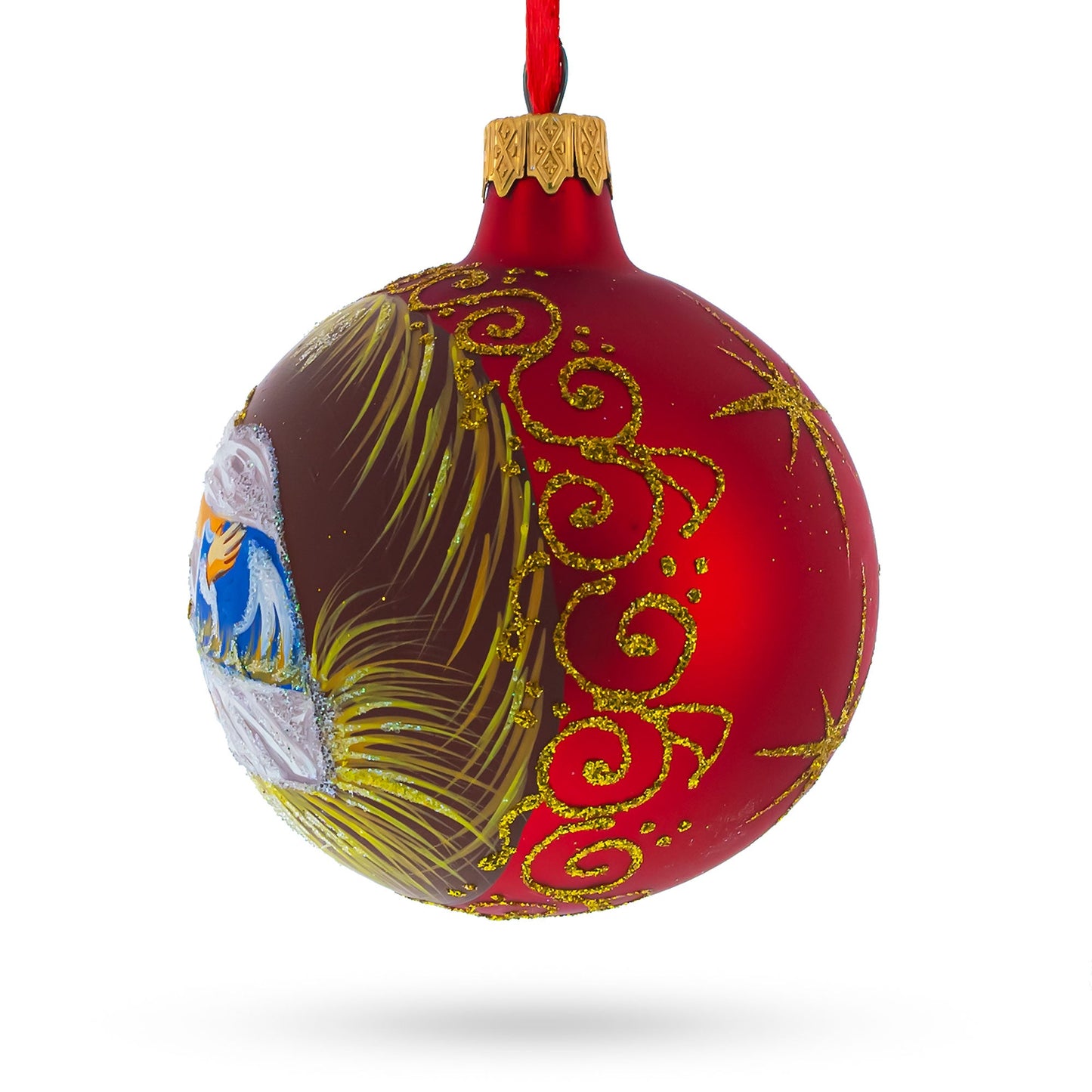 Sacred Mary Overlooking Jesus Nativity Blown Glass Ball Christmas Ornament 3.25 Inches