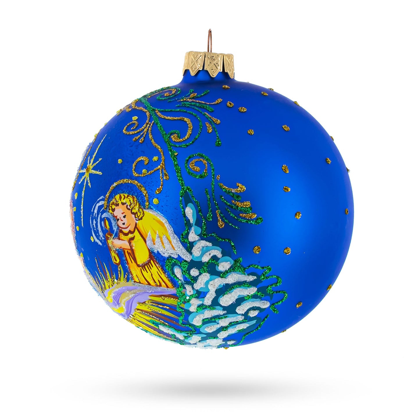 Angels Singing to Baby Jesus Blown Glass Ball Christmas Ornament 4 Inches