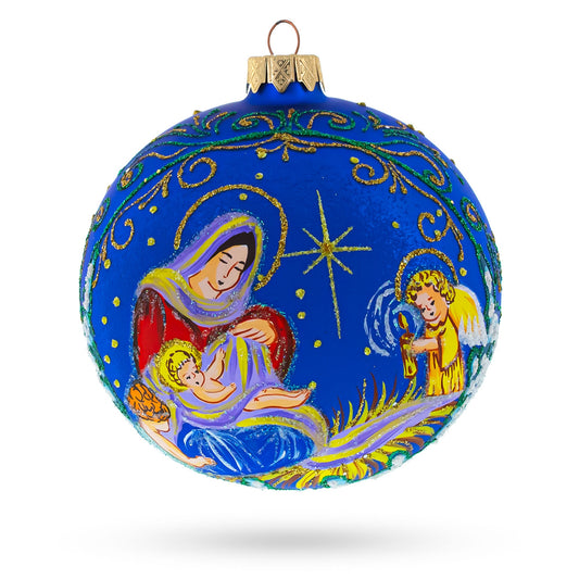 Angels Singing to Baby Jesus Blown Glass Ball Christmas Ornament 4 Inches