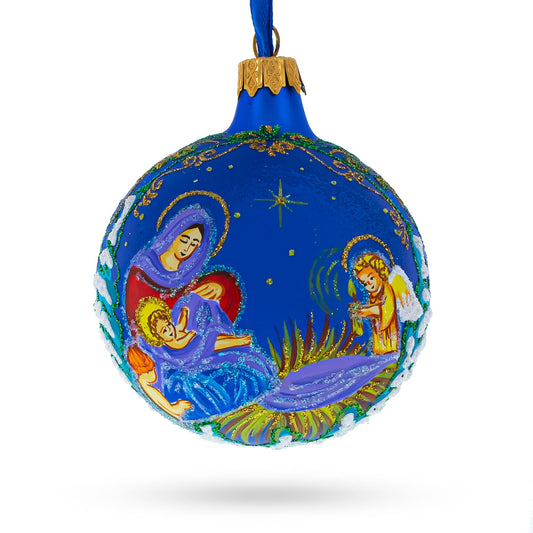 Angels Singing to Baby Jesus Blown Glass Ball Christmas Ornament3.25 Inches