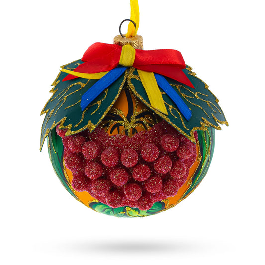 Embossed Ukrainian Kalyna Berries Blown Glass Ball Christmas Ornament 3.25 Inches