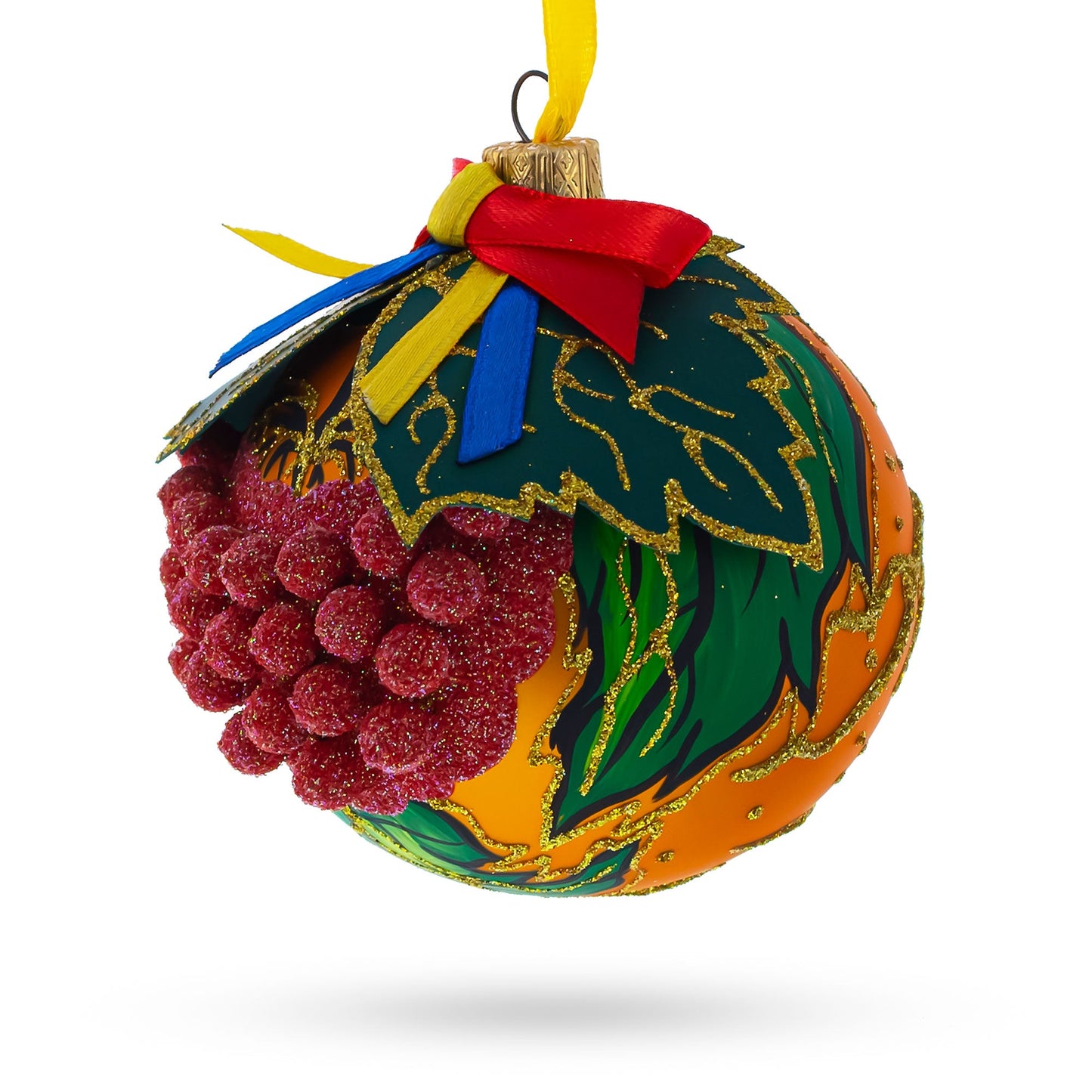 Embossed Ukrainian Kalyna Berries Blown Glass Ball Christmas Ornament 3.25 Inches