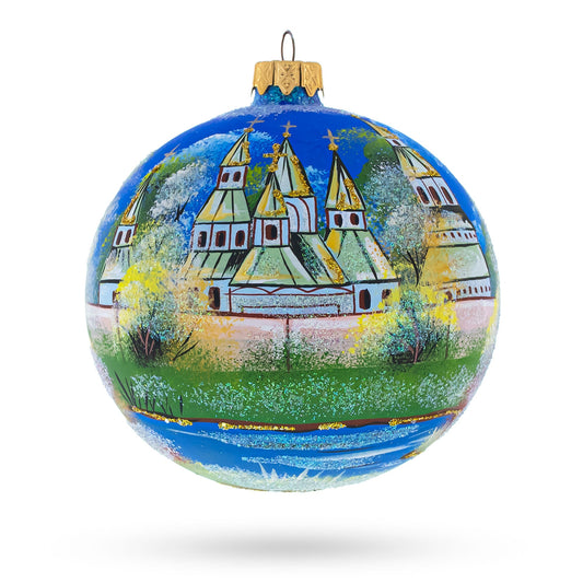 Winter Church Scene Artisan Blown Glass Ball Christmas Ornament 4 Inches