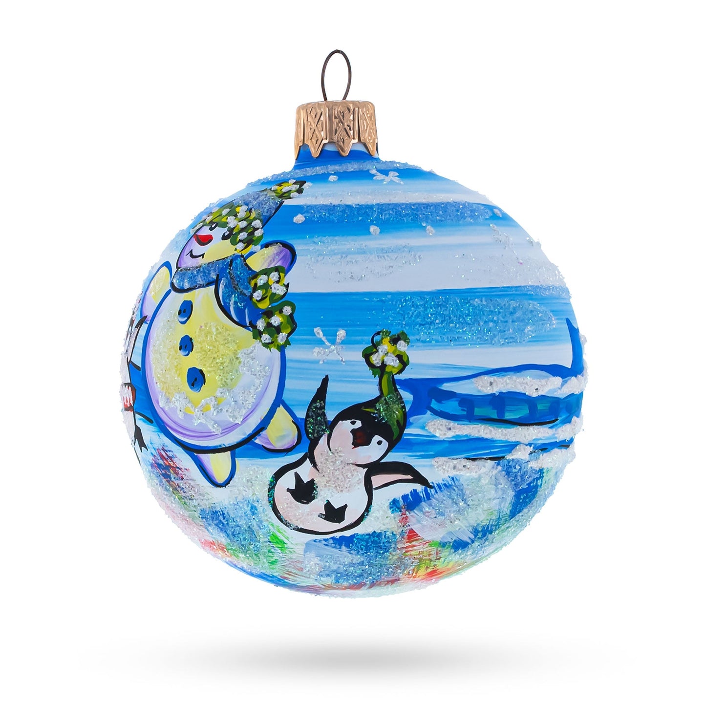 Artisan Blown Glass Ball Christmas Ornament 3.25 Inches