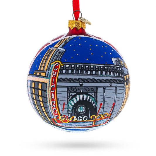 Chicago Theater, Illinois, USA Blown Glass Ball Christmas Ornament 4 Inches