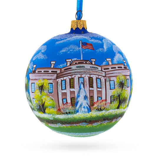 White House, Washington DC Blown Glass Ball Christmas Ornament 4 Inches