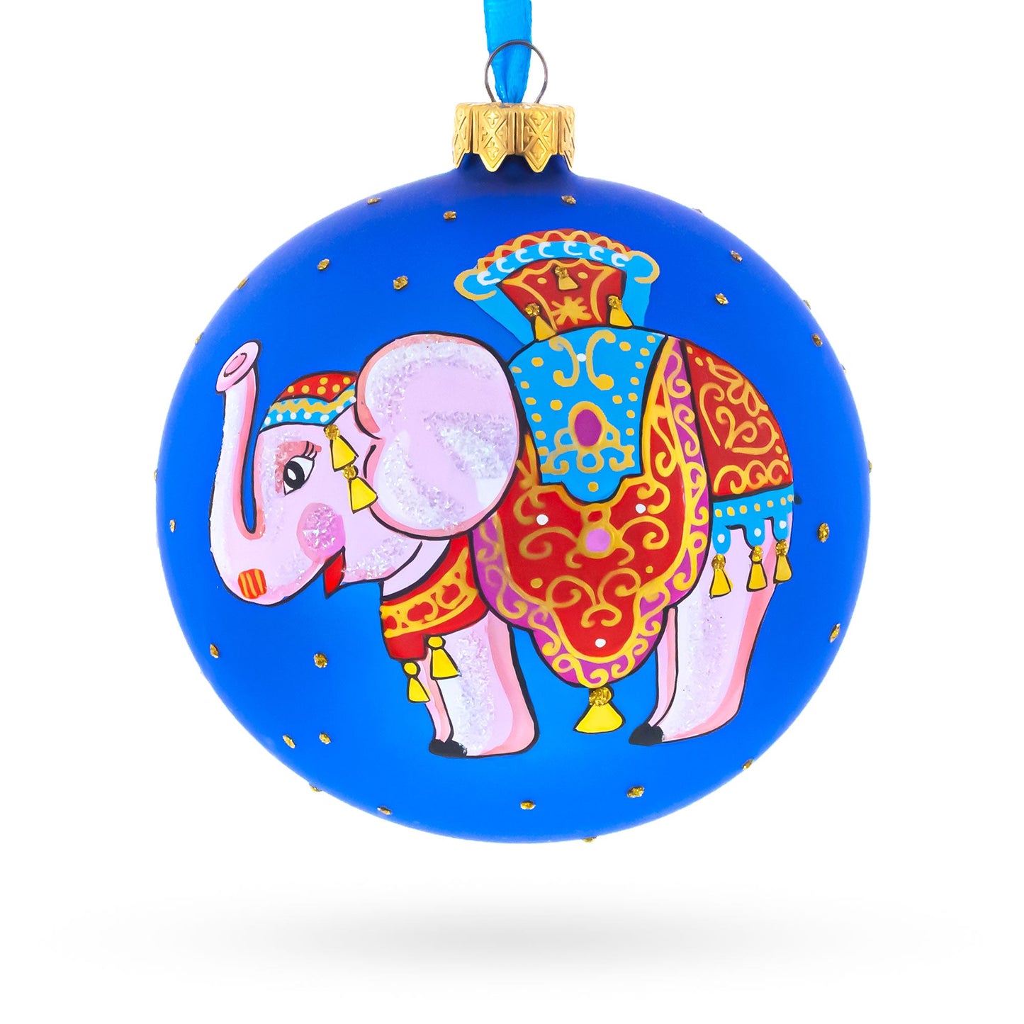 Circus Elephant Performer on Dazzling Blown Glass Ball Christmas Ornament 4 Inches