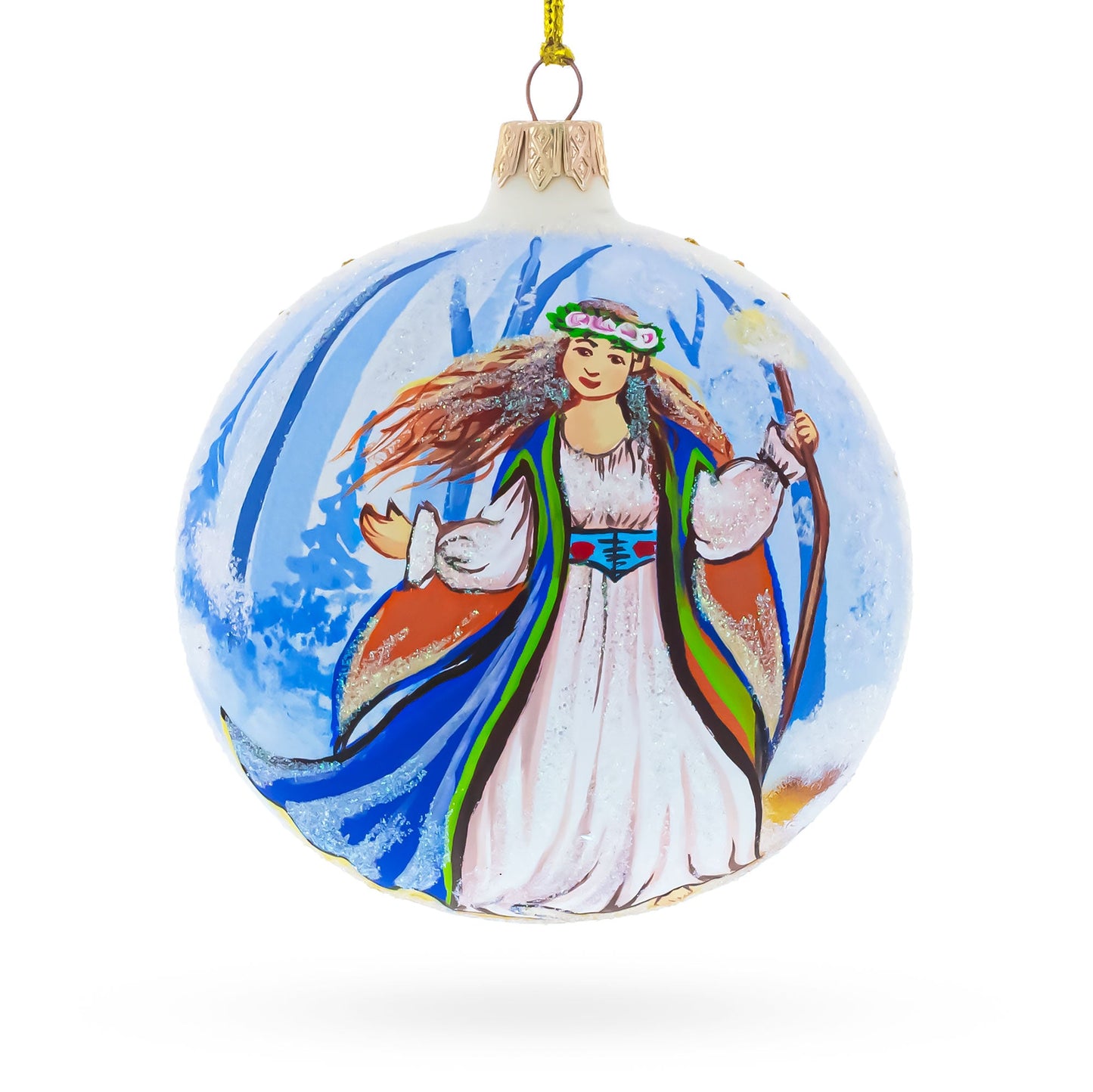 Delicate Fairy on Sparkling Blown Glass Ball Christmas Ornament 4 Inches