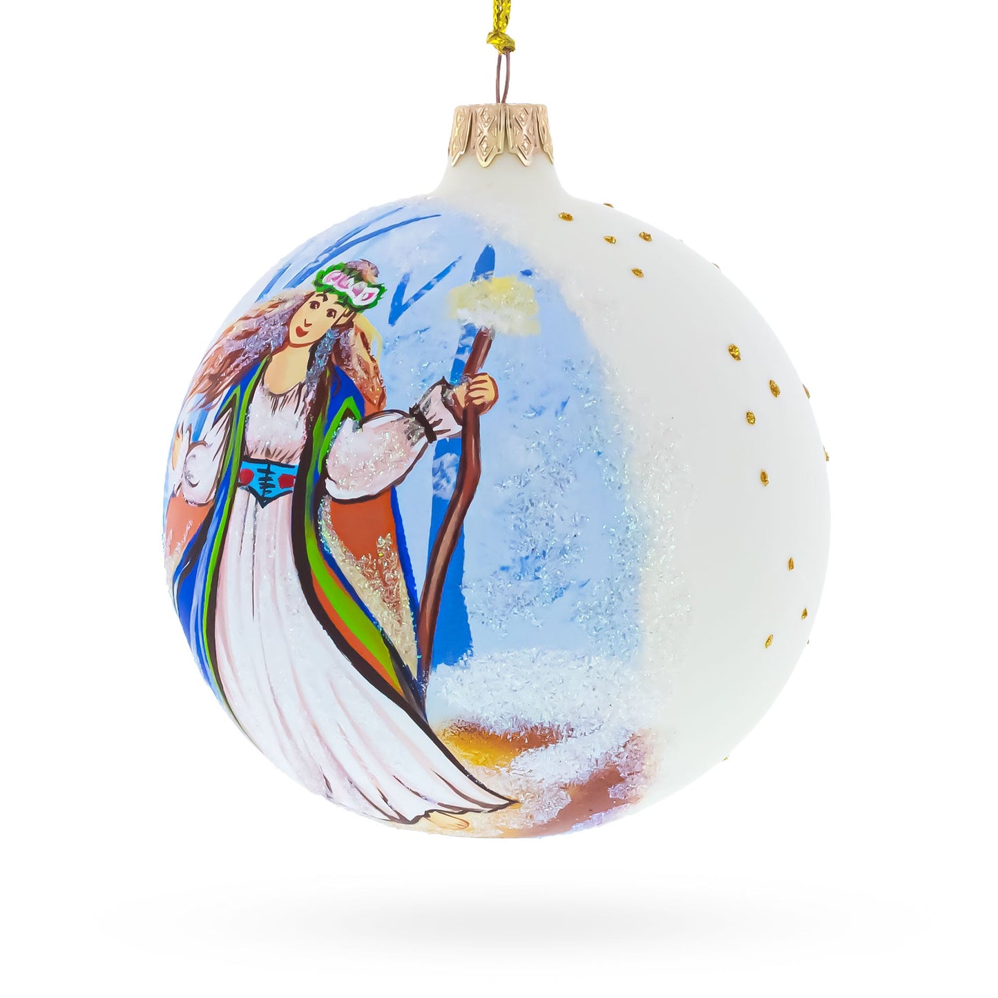 Delicate Fairy on Sparkling Blown Glass Ball Christmas Ornament 4 Inches