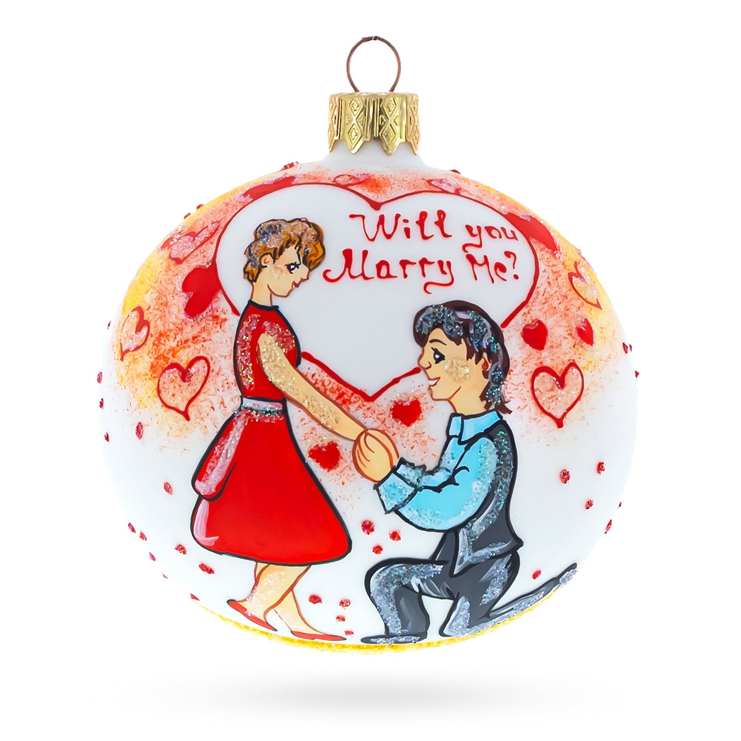 Proposal 'Will You Marry Me?' Blown Glass Ball Christmas Ornament 4 Inches