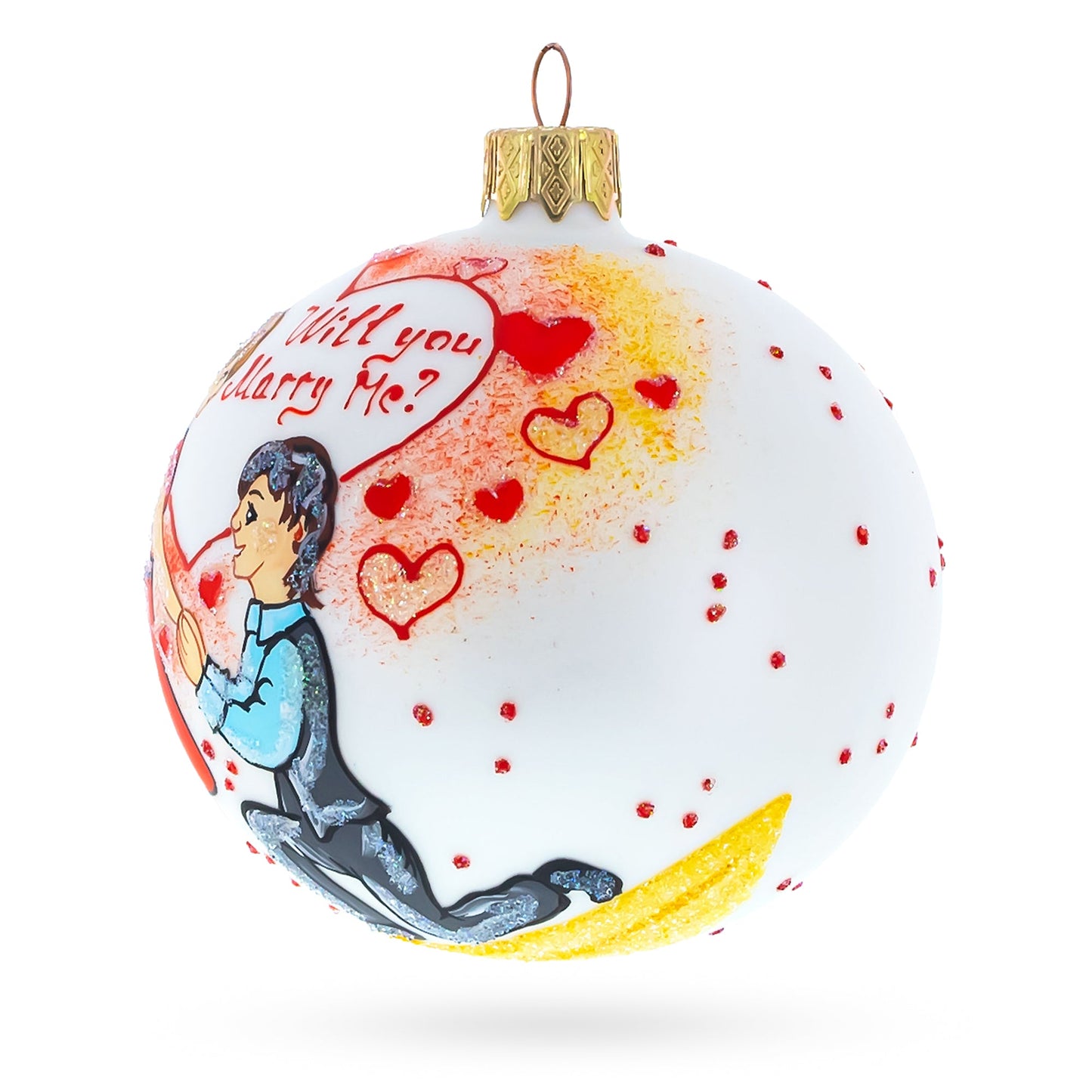 Proposal 'Will You Marry Me?' Blown Glass Ball Christmas Ornament 4 Inches