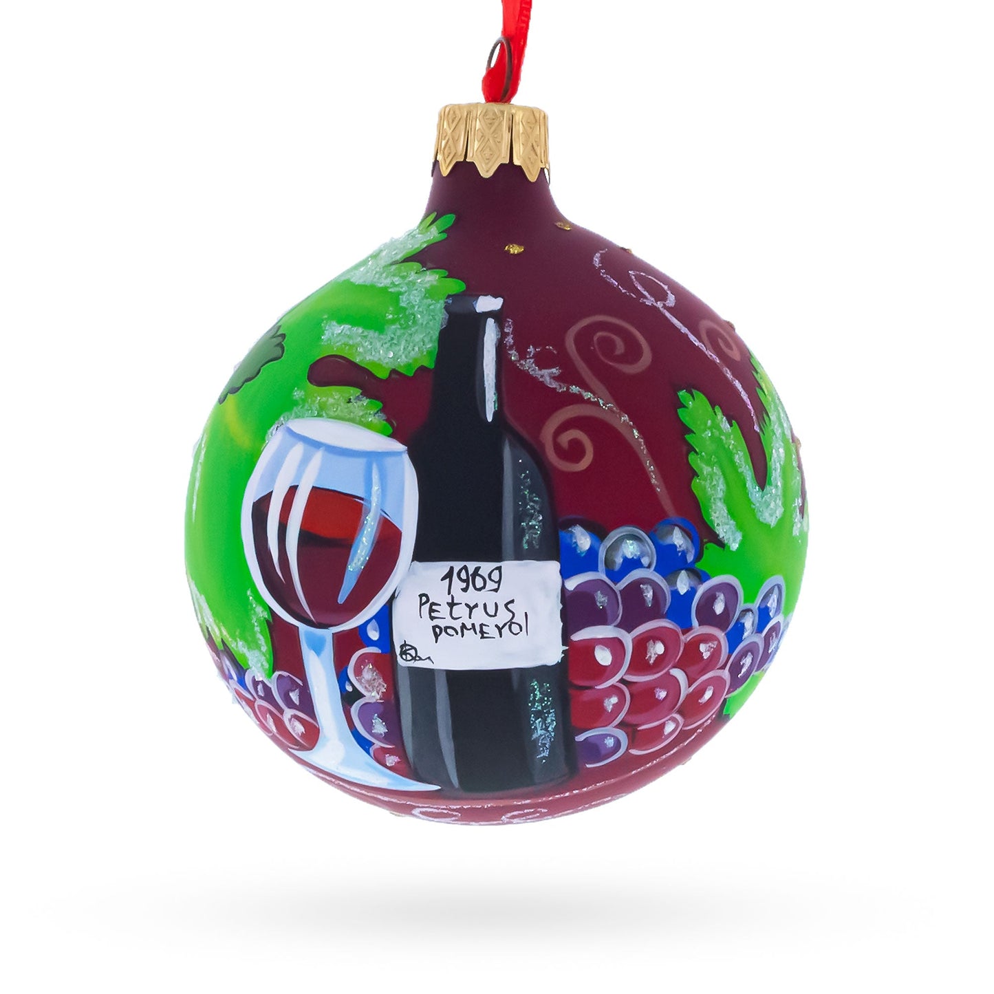 Red Wine Bottle Blown Glass Ball Christmas Ornament 3.25 Inches