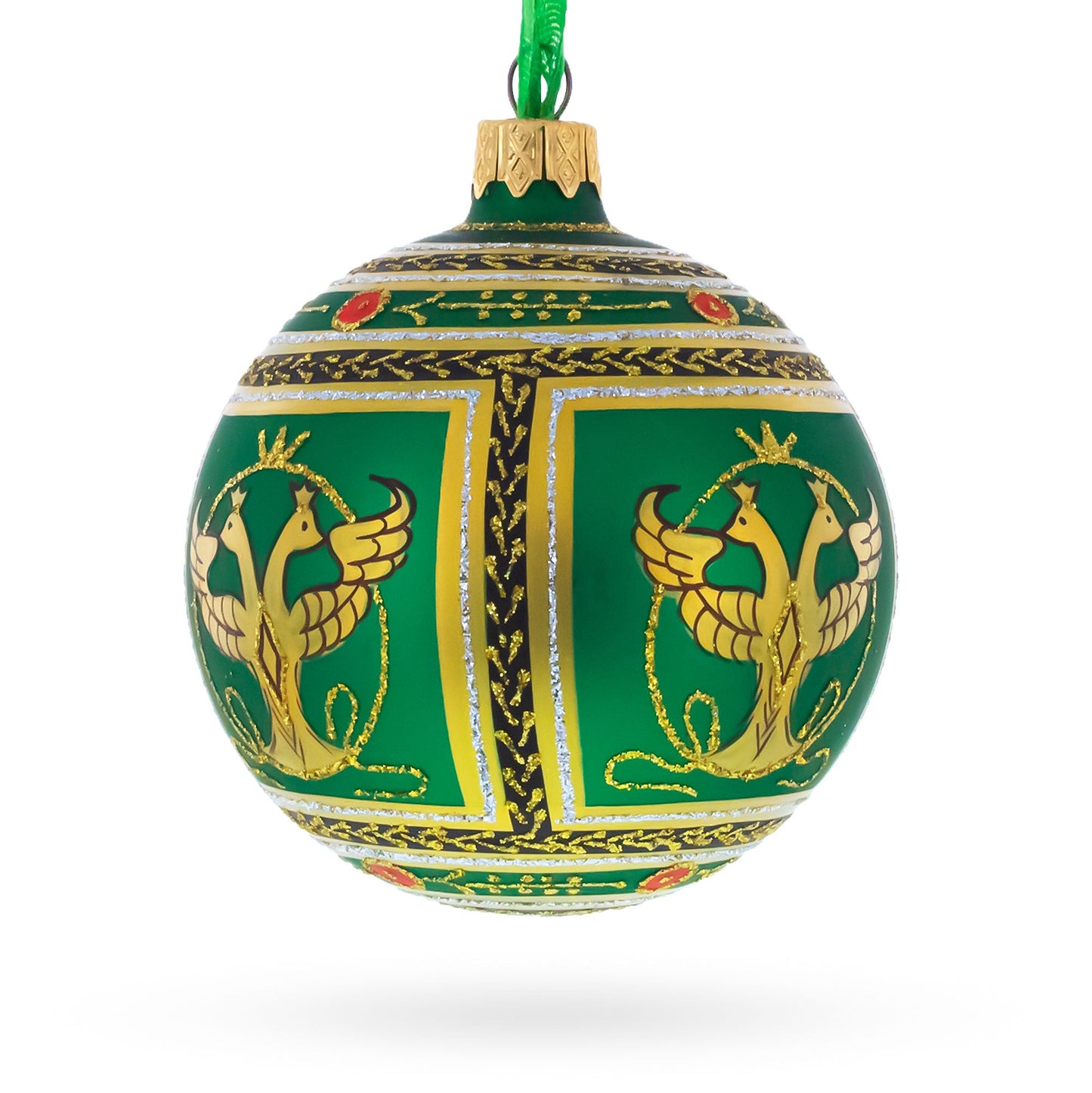 1912 Napoleonic Royal Egg Green Blown Glass Ball Christmas Ornament 3.25 Inches