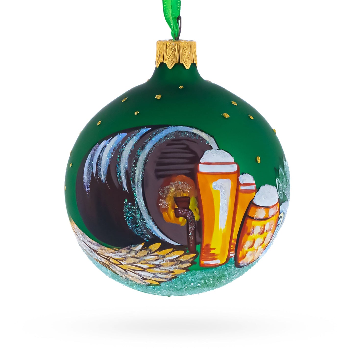 Beer Barrel Blown Glass Ball Christmas Ornament 3.25 Inches