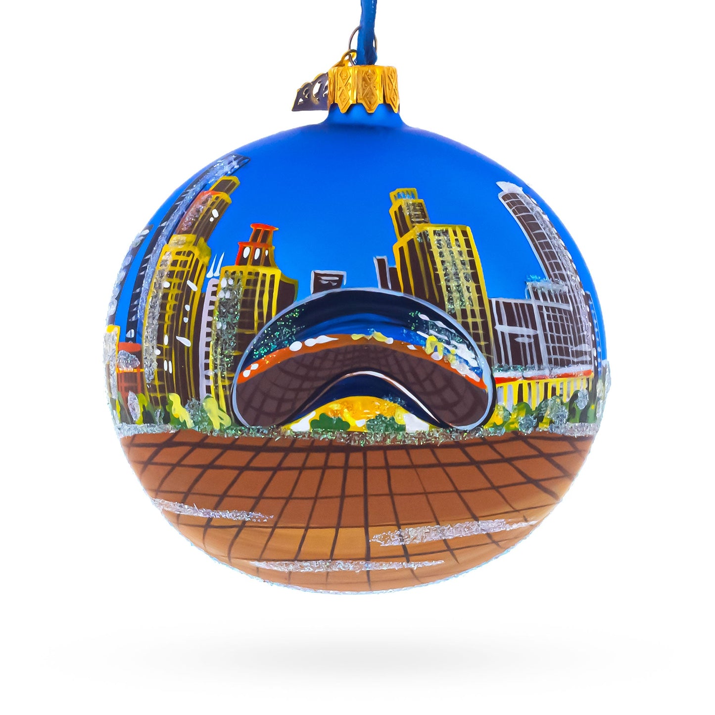 Chicago Reflections at Night Glass Ball Christmas Ornament 4 Inches