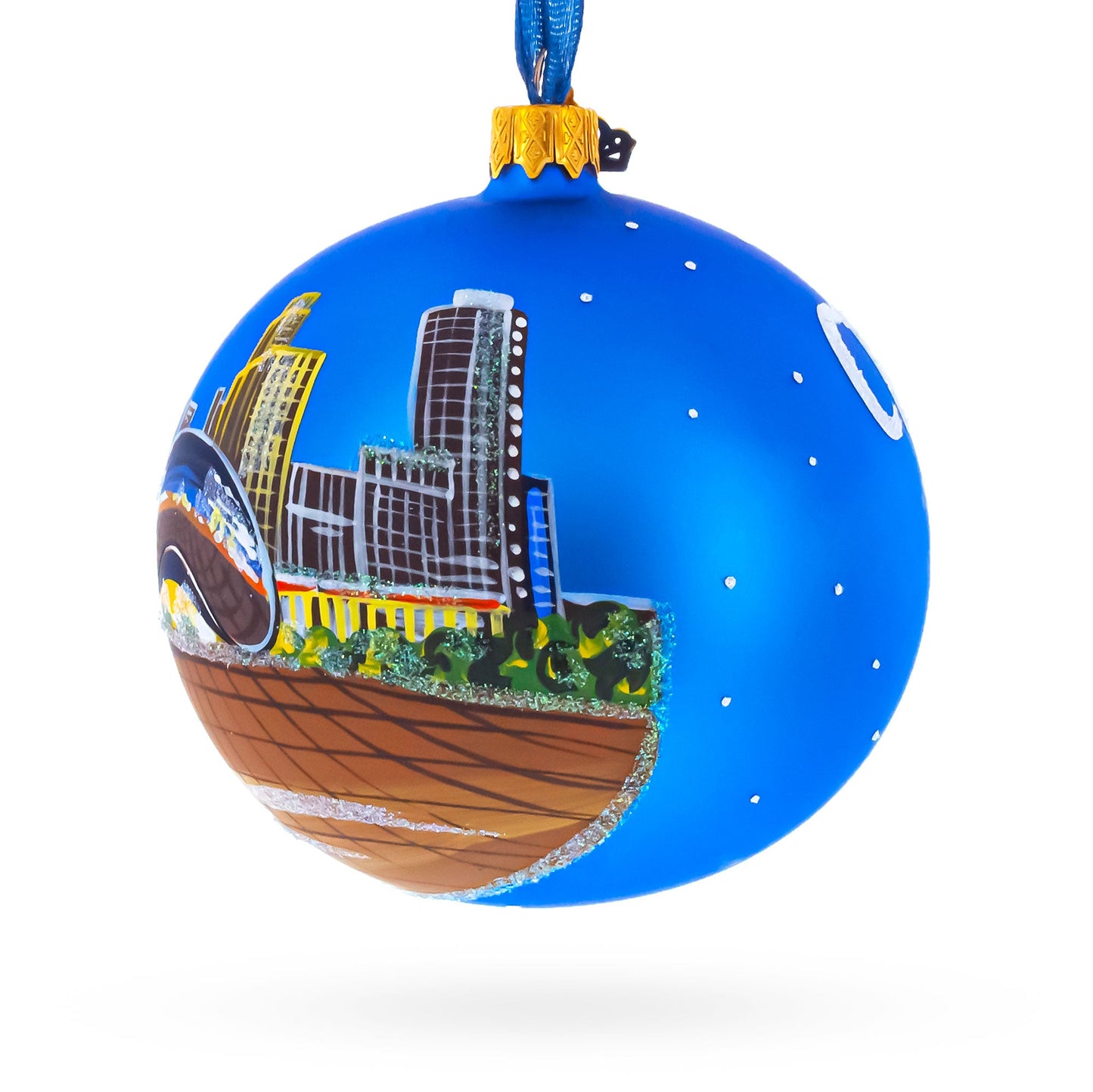 Chicago Reflections at Night Glass Ball Christmas Ornament 4 Inches