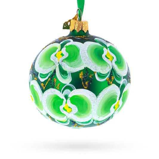 Tropical Green Orchid Elegance Blown Glass Ball Christmas Ornament 3.25 Inches