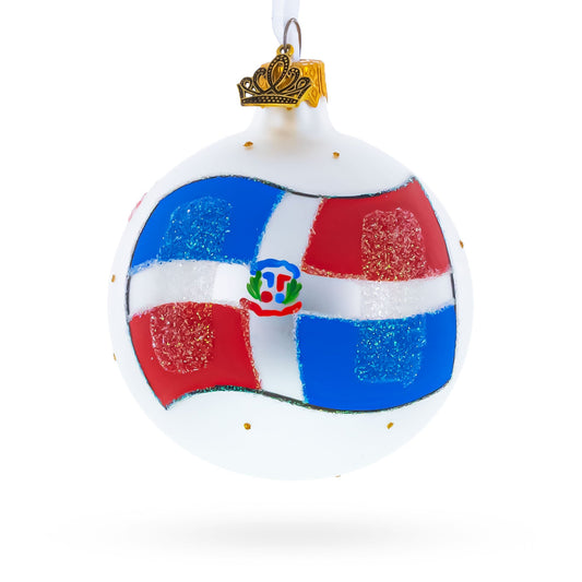 Flag of Dominican Republic Blown Glass Ball Christmas Ornament 3.25 Inches