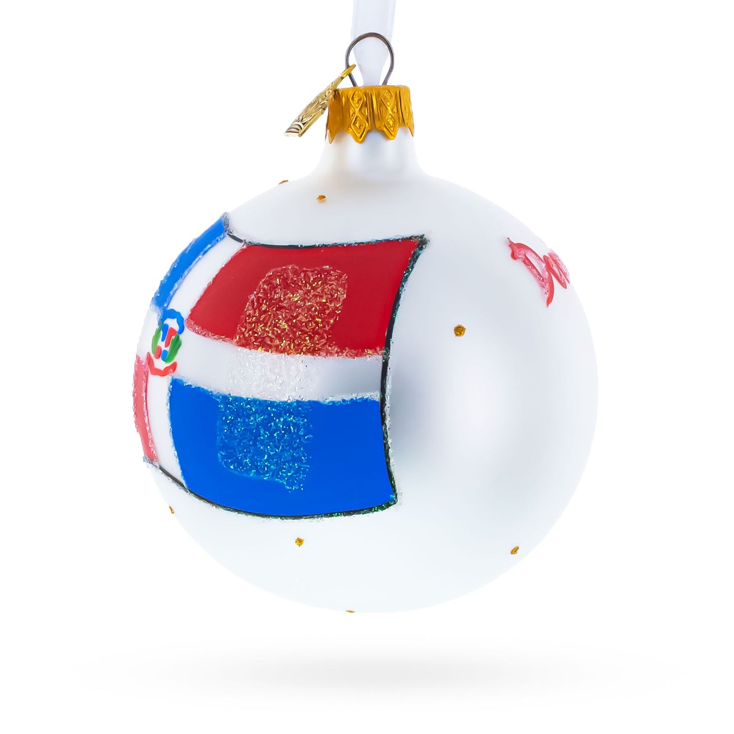 Flag of Dominican Republic Blown Glass Ball Christmas Ornament 3.25 Inches