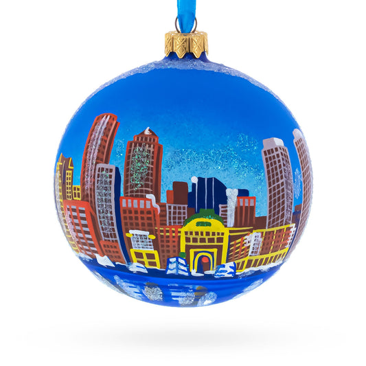 Boston, Massachusetts Glass Ball Christmas Ornament 3.25 Inches