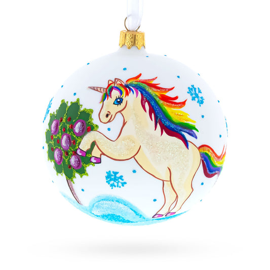 Enchanting Unicorn Blown Glass Ball Christmas Ornament 4 Inches